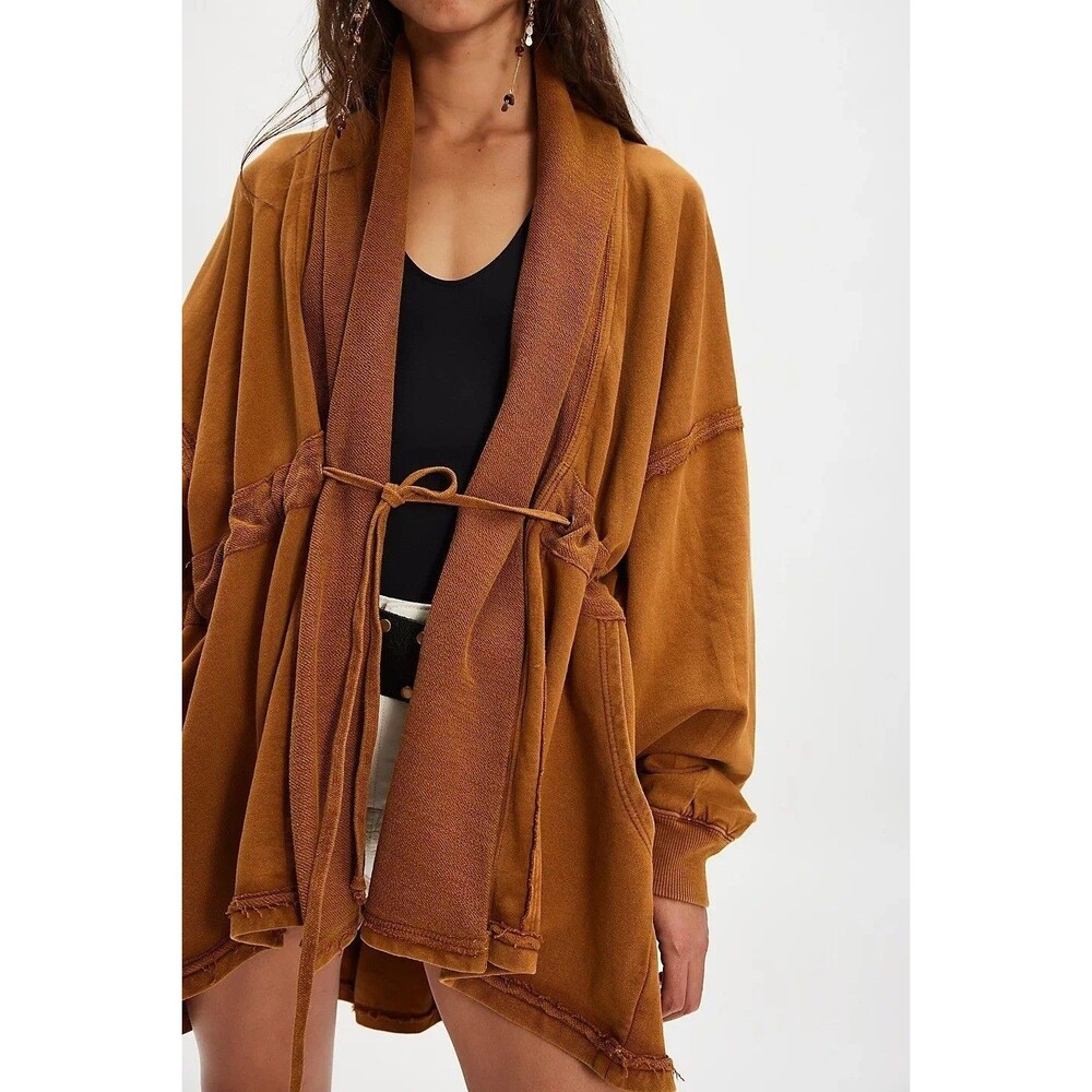 Free People Boothbay Sweatshirt Jacket Cardi Top Ventilated Oversized XS 283804